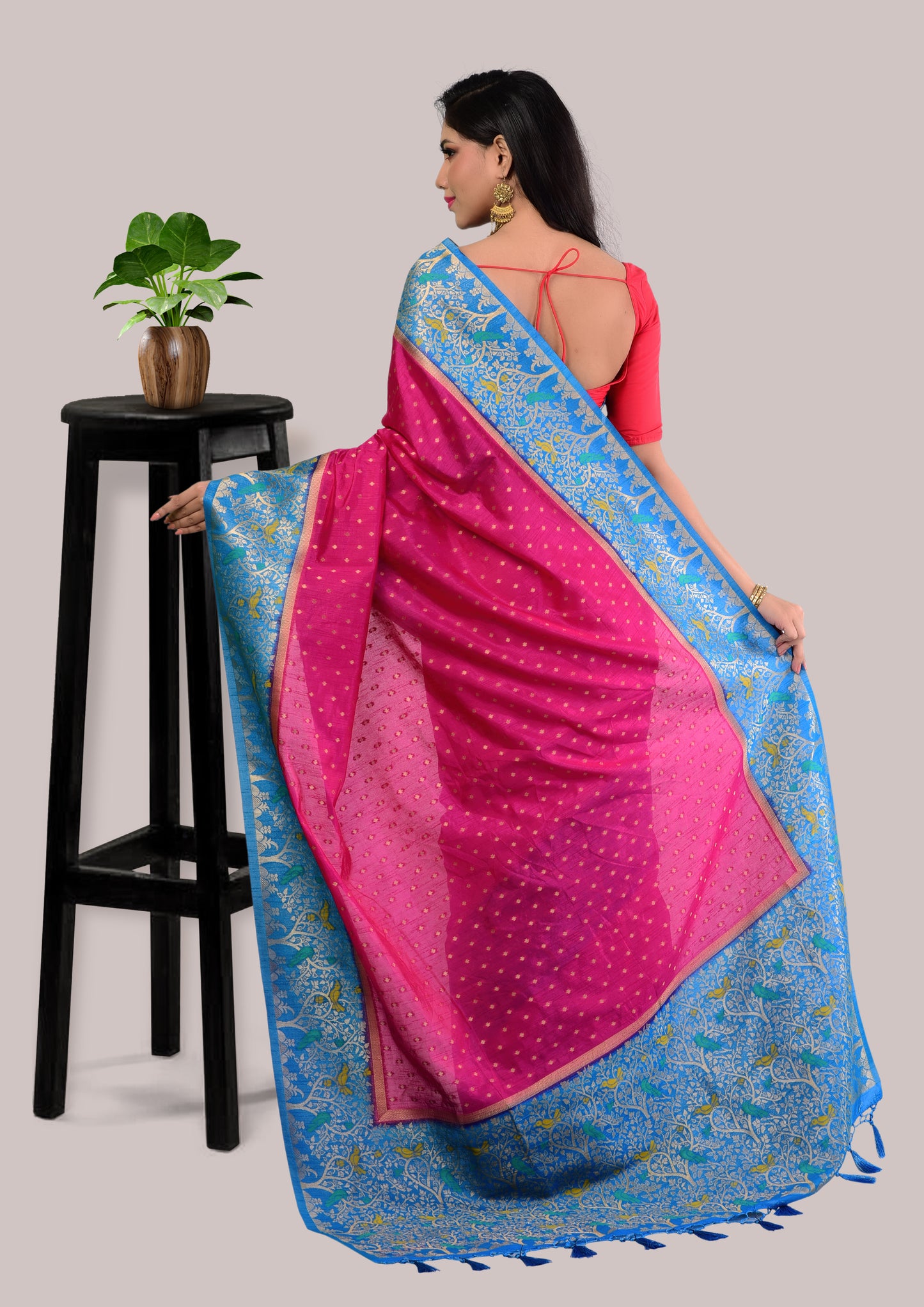 Fuchsia Pink Soft Manipuri Silk Saree with Blouse Piece