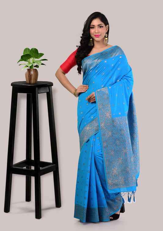 Turquoise Blue Soft Mysore Silk Saree with Blouse Piece