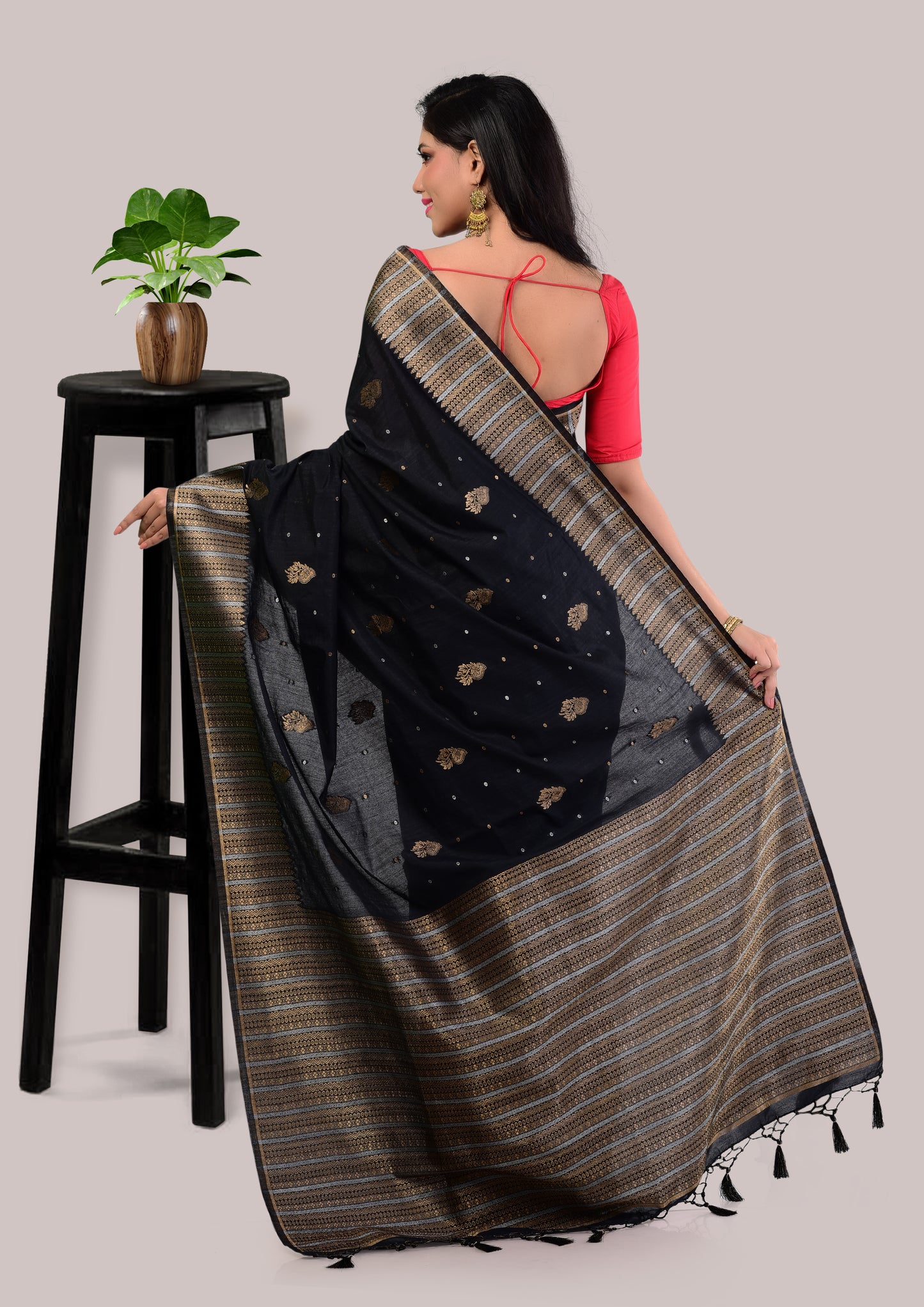 Midnight Black Soft Mysore Silk Saree with Blouse Piece