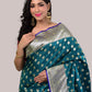 Teal Blue Banarasi Silk Saree with Blouse Piece