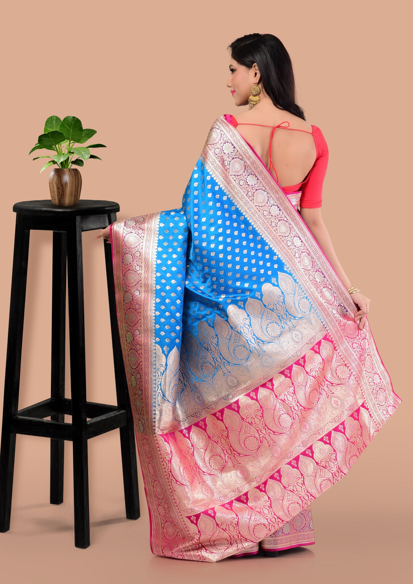 Turquoise Blue Banarasi Silk Saree with Blouse Piece