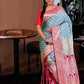 Powder Blue Banarasi Silk Saree with Blouse Piece