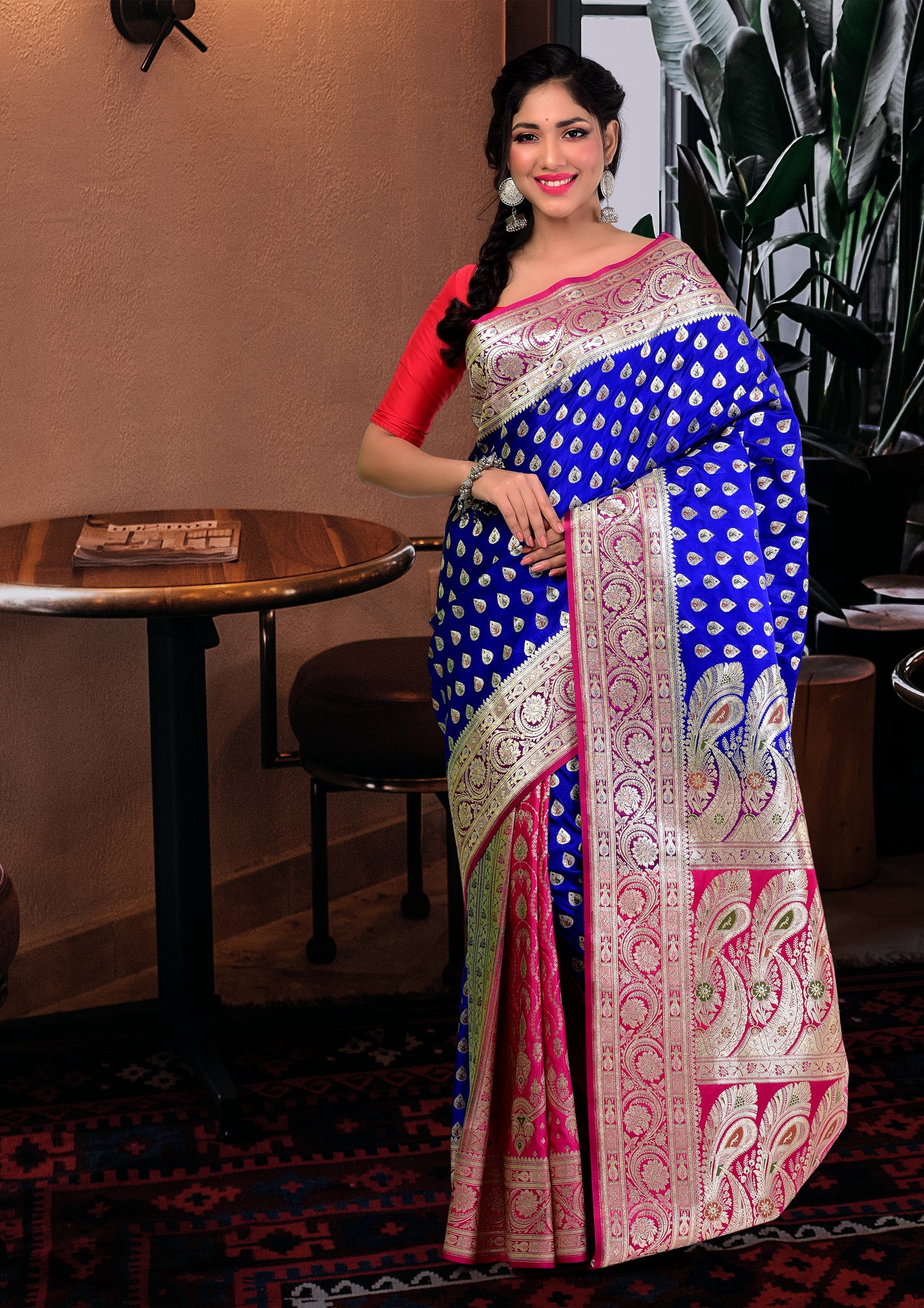 Royal Blue Banarasi Silk Saree with Blouse Piece