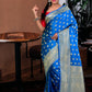 Turquoise Blue Katan Silk Saree with Blouse Piece