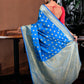 Turquoise Blue Katan Silk Saree with Blouse Piece