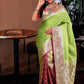 Lime Green Banarasi Silk Saree with Blouse Piece