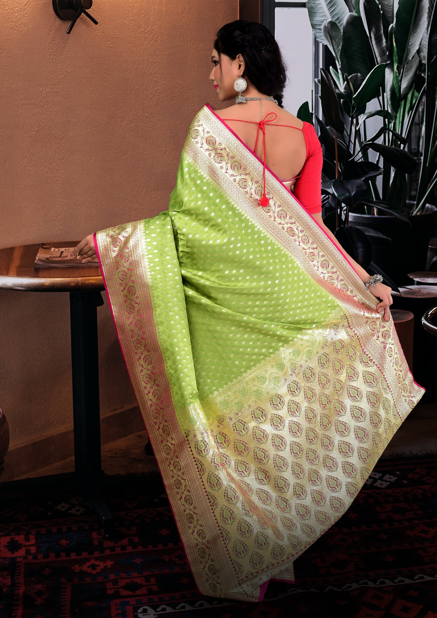 Lime Green Banarasi Silk Saree with Blouse Piece