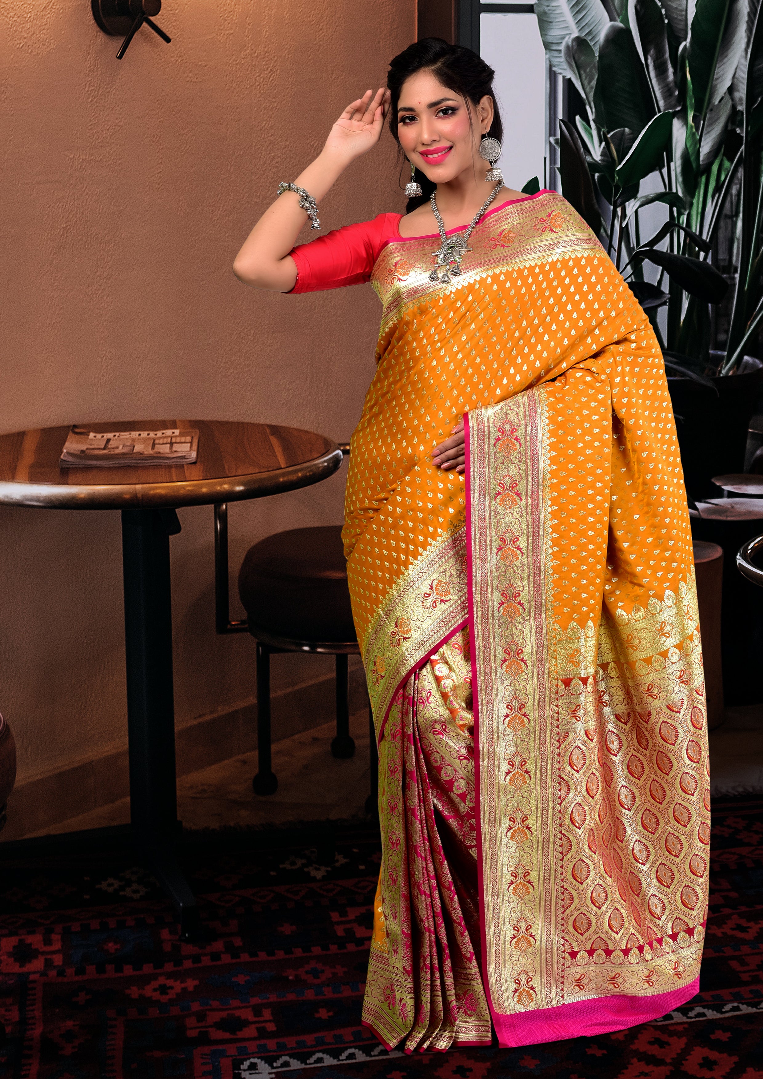 Yellow Banarasi Silk Saree With Blouse Piece - Naishu Trendz - 4149535