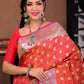 Orange with Pink Tanchoi Silk Saree with Blouse Piece