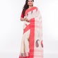 Red White Bengal Handloom Khadi Cotton Saree