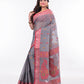 Grey Red Bengal Tant Cotton Handwoven Saree