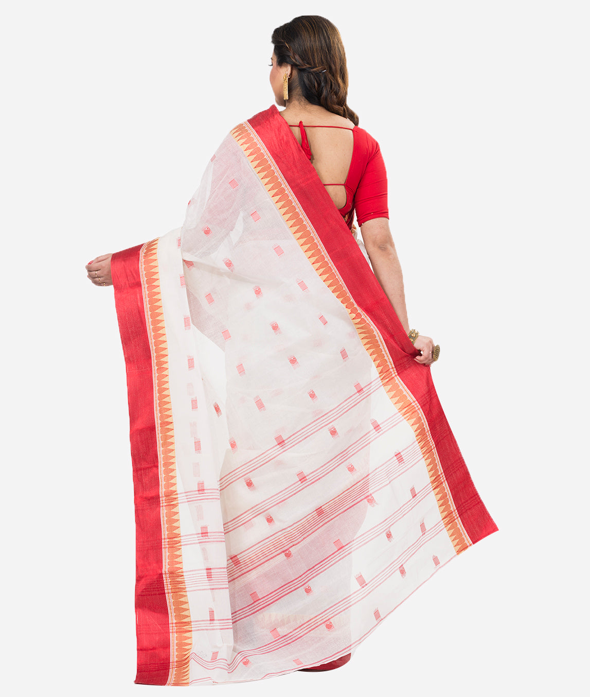 Red White Bengal Tant Cotton Saree