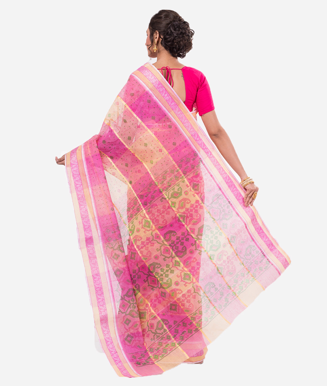 Beige Pink Bengal Tant Cotton Saree