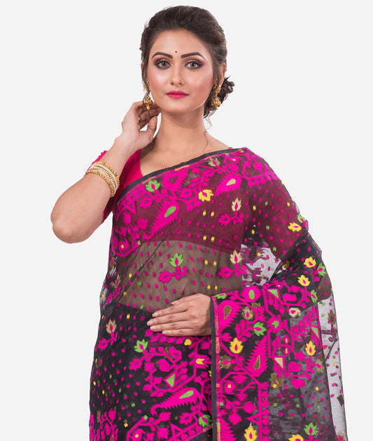 Black Pink Dhakai Jamdani Saree