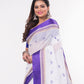 White Purple Bengal Tant Cotton Saree