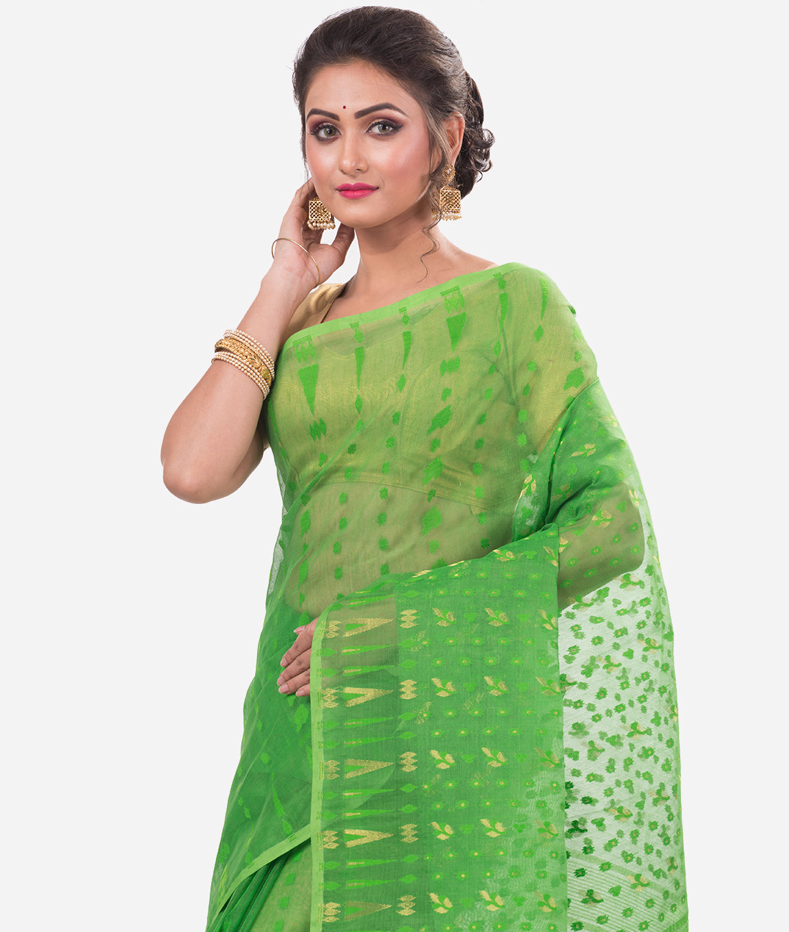 Green Self Dhakai Jamdani Saree