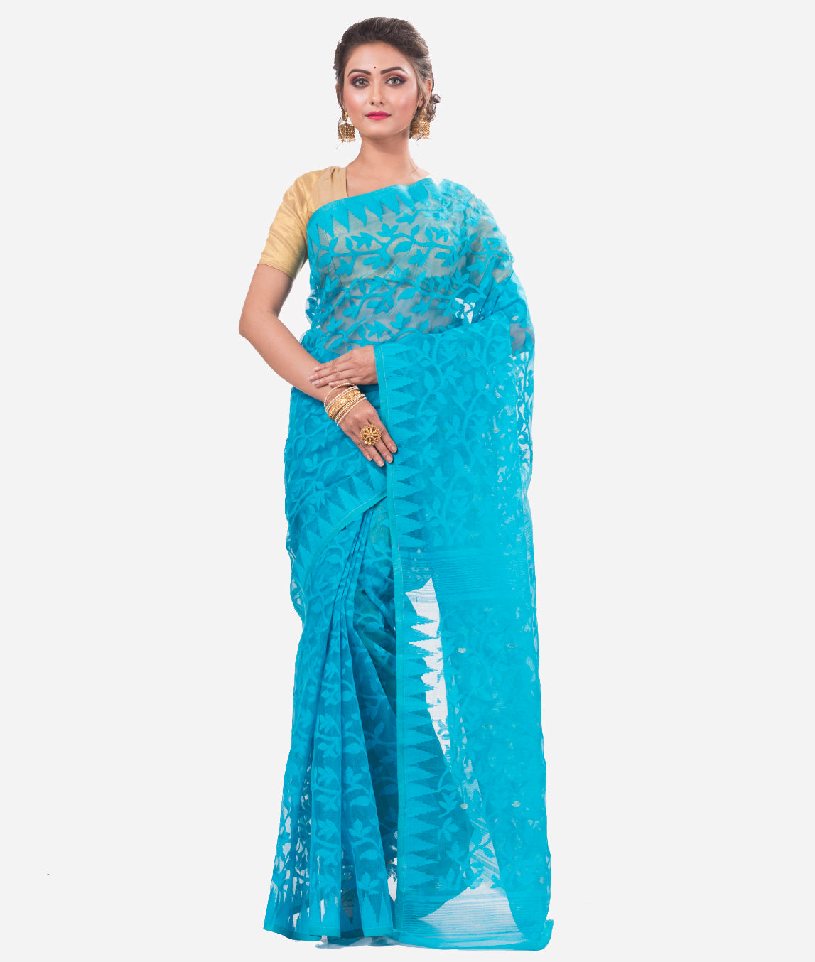 Turquoise Blue Dhakai Jamdani Saree