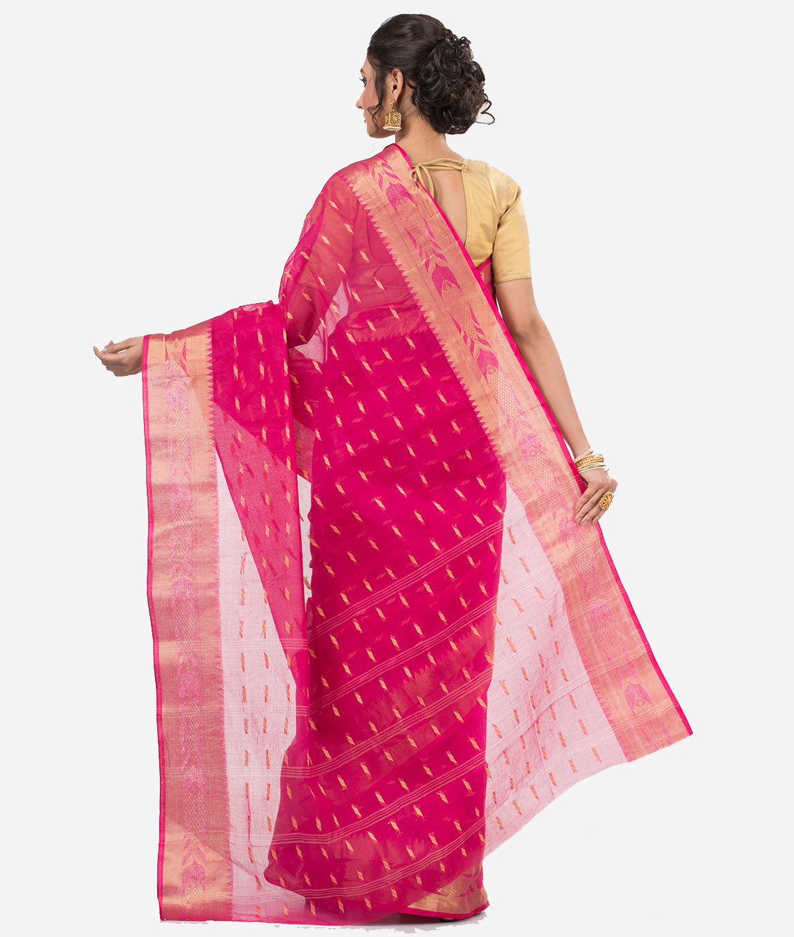 Fuchsia Pink Bengal Tant Cotton Saree