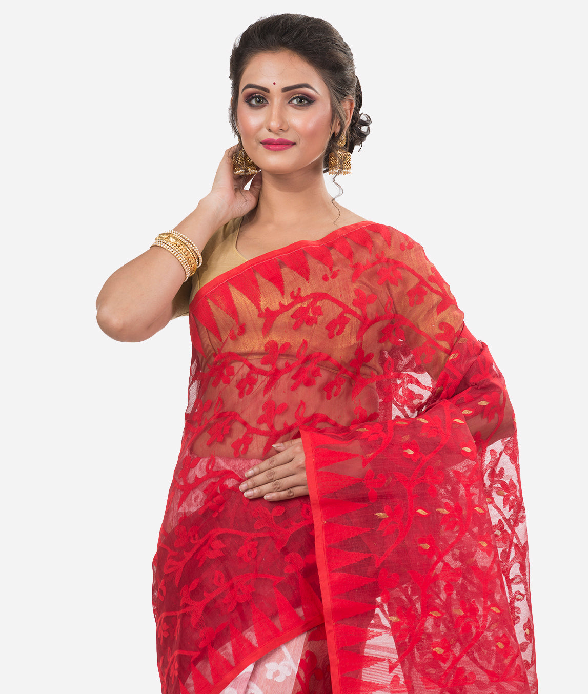 Red White Dhakai Jamdani Saree