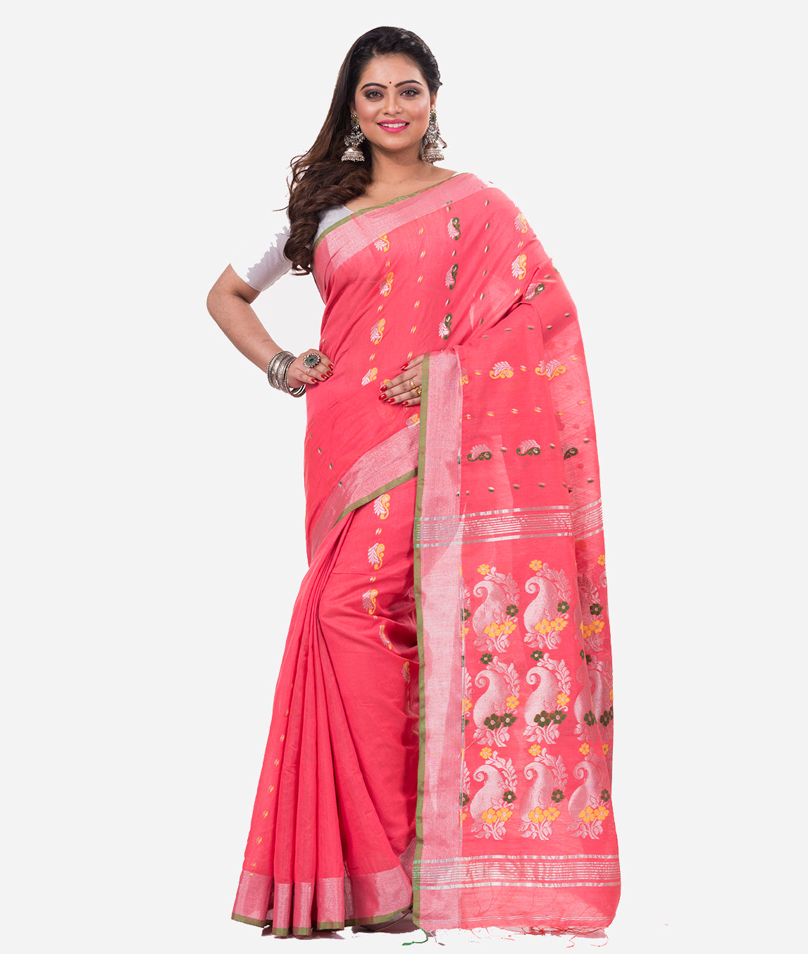 Baby Pink Bengal Handloom Blended Cotton Saree