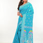 Turquoise Blue Bengal Handloom Blended Cotton Saree