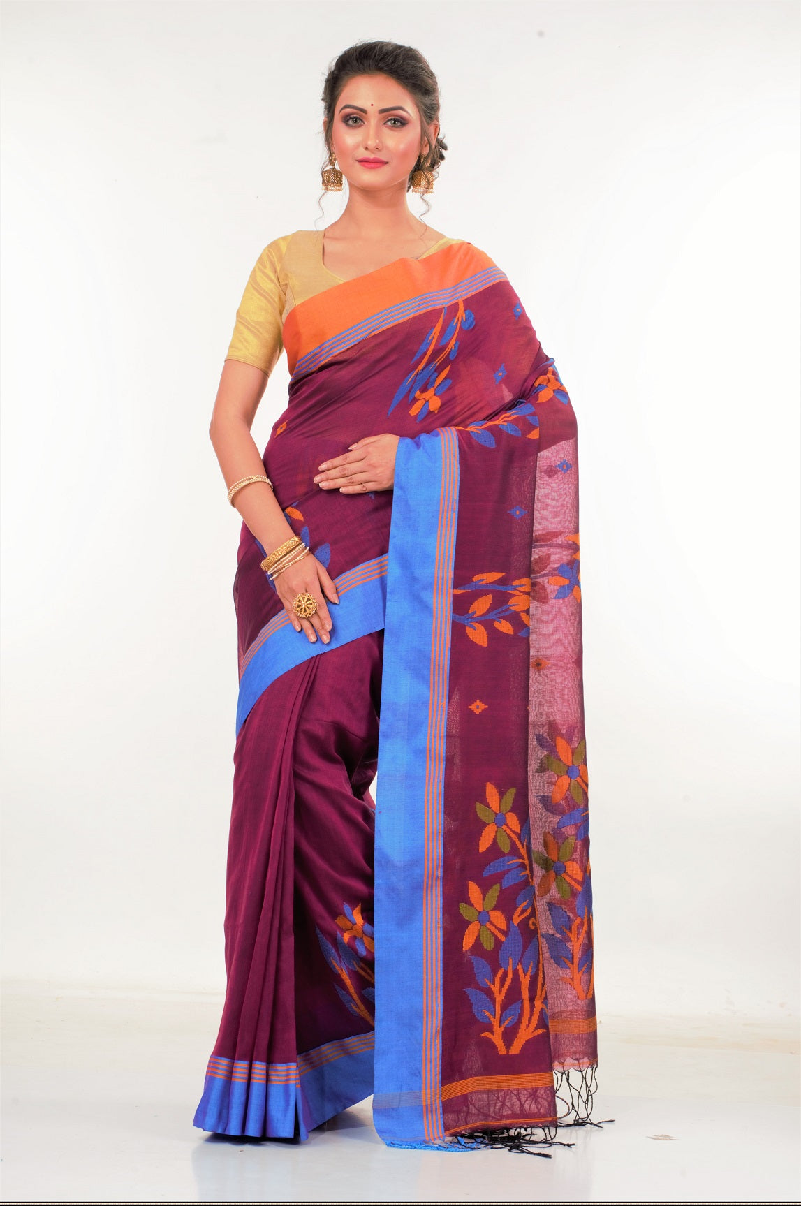 Magenta Bengal Handloom Blended Cotton Saree