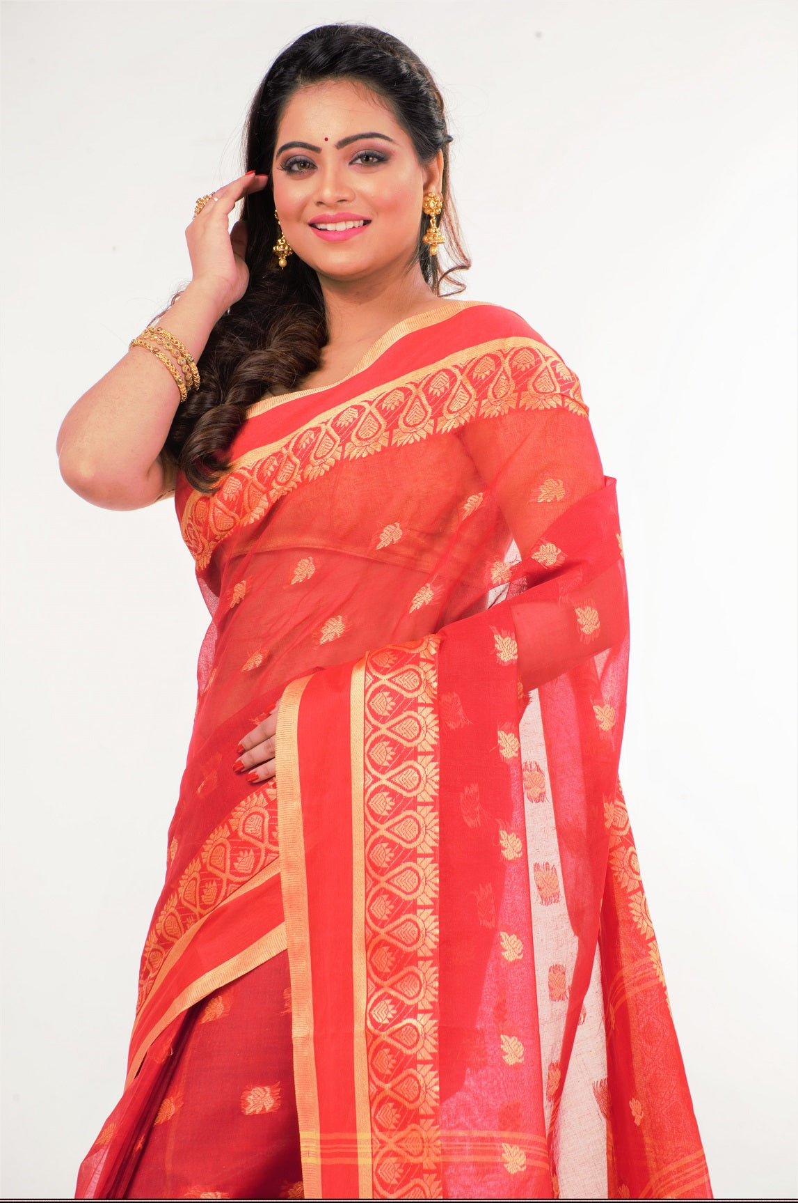 Red Bengal Tant Cotton Saree