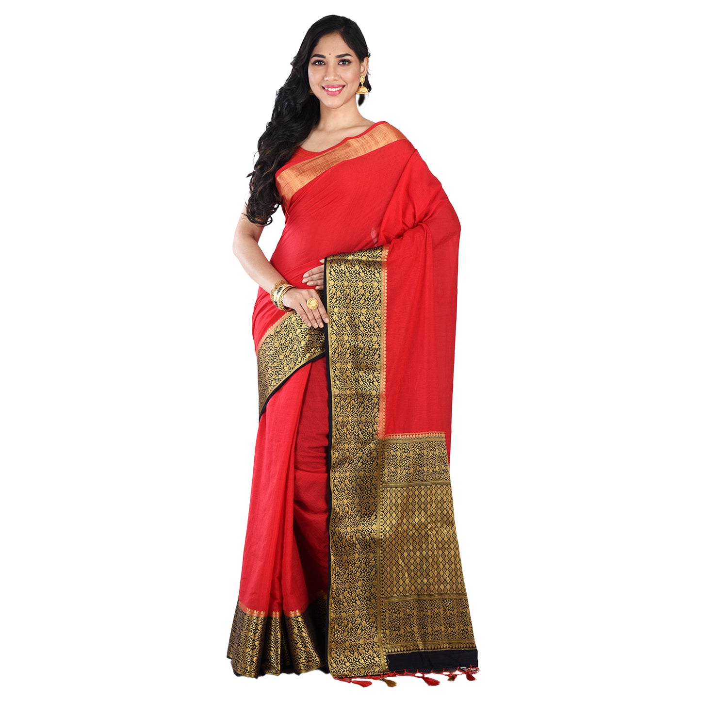 Tomato Red Banarasi Silk Saree