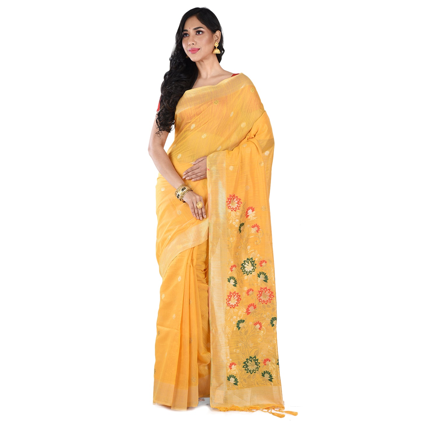 Lemon Yellow Linen Silk Saree