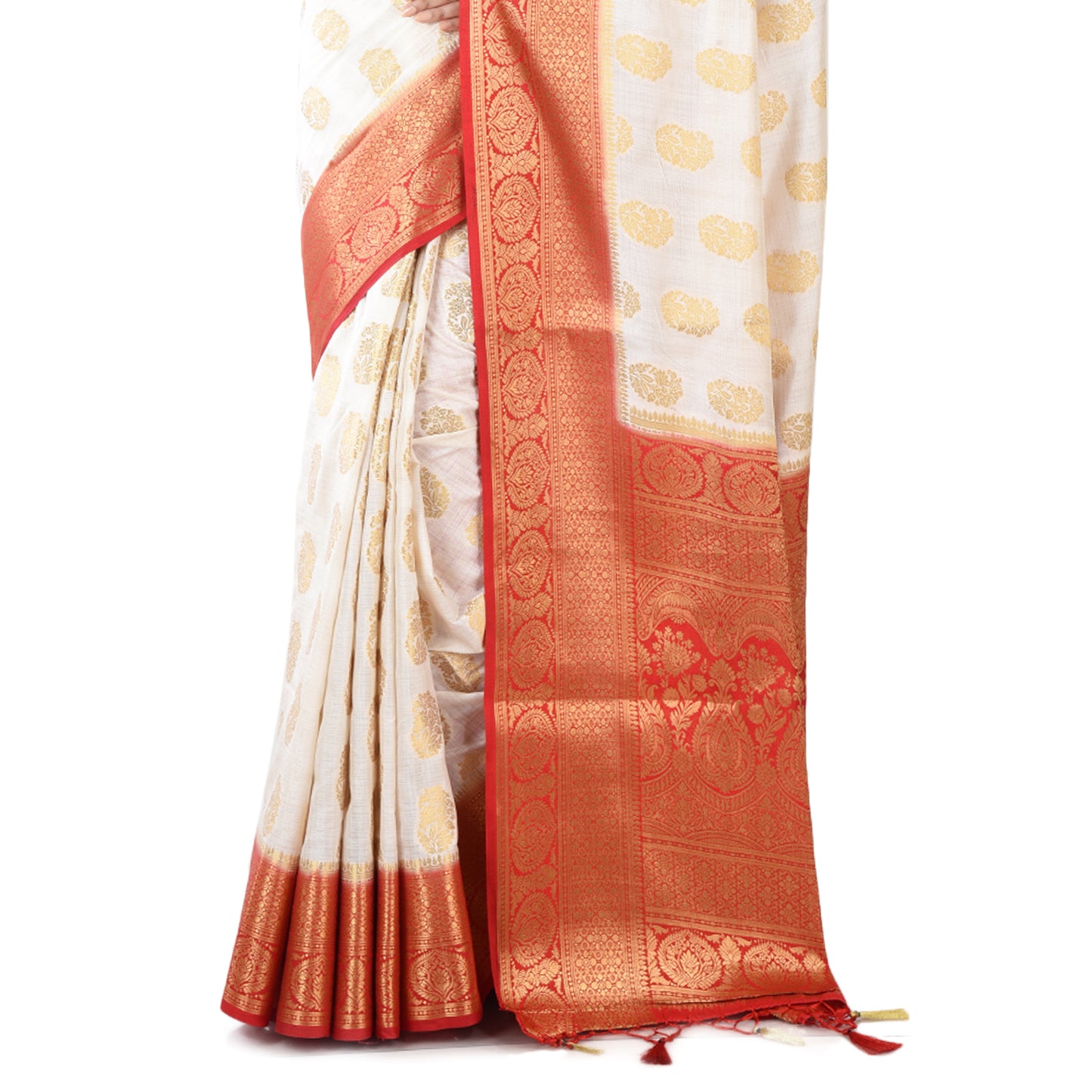Red White Linen Banarasi Saree