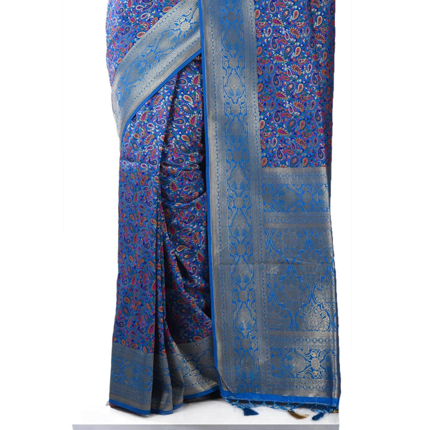 Peacock Blue Kashmiri Silk Saree