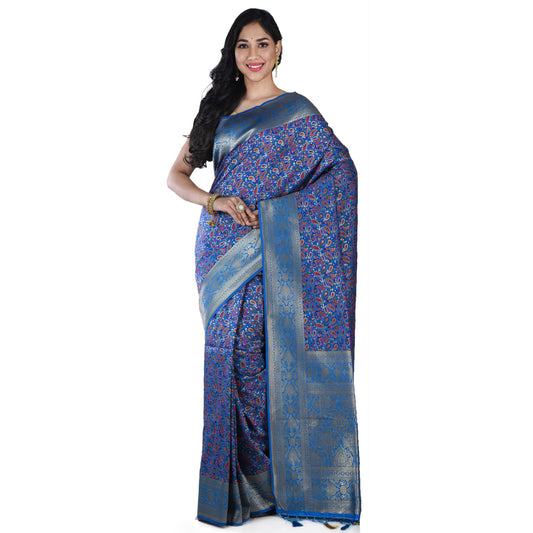 Peacock Blue Kashmiri Silk Saree