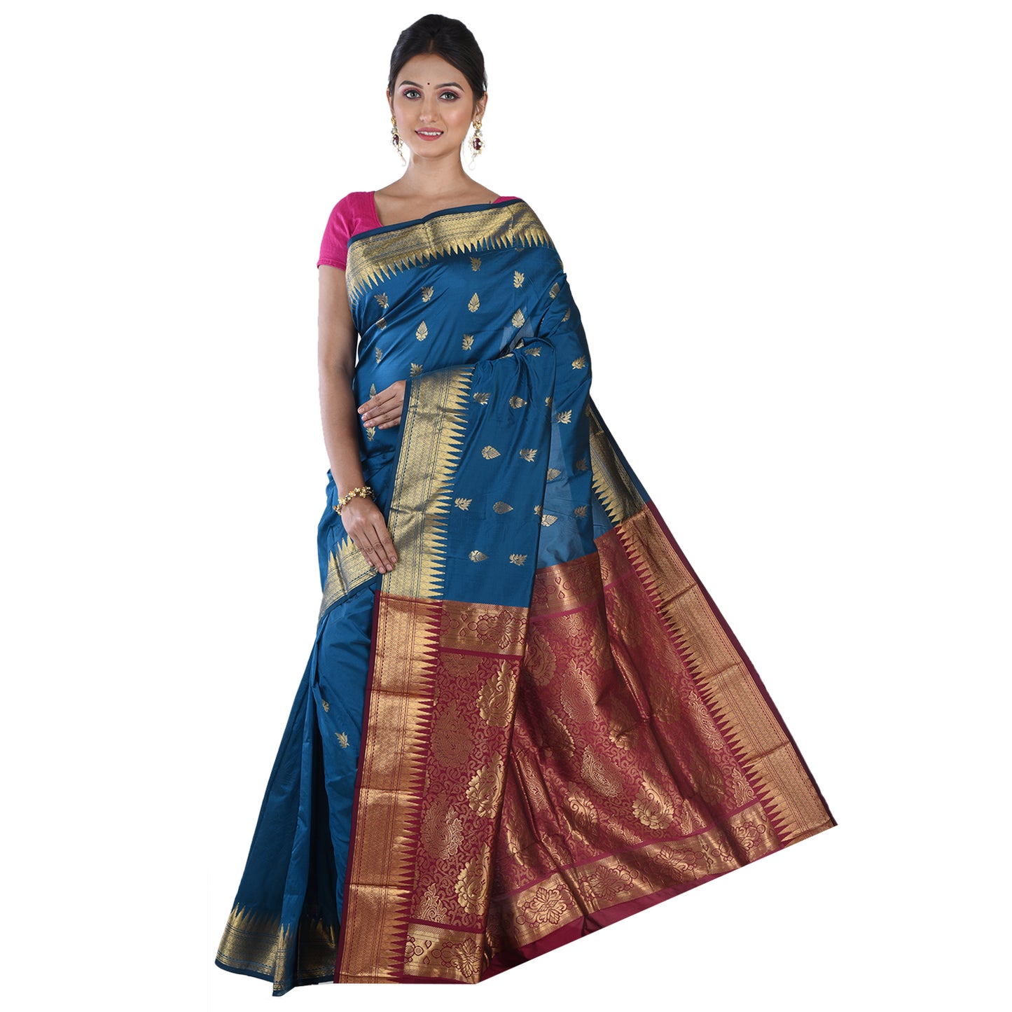 Peacock Blue Kanchi Silk Saree